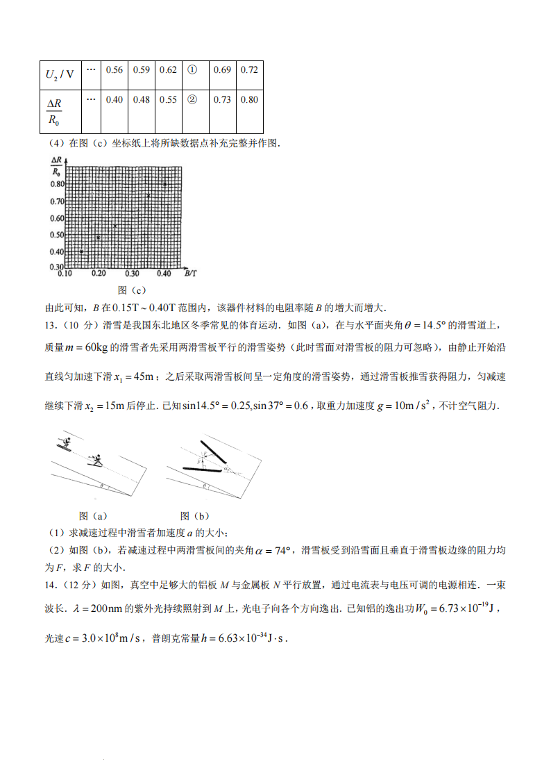 新高考2024七省聯(lián)考物理試卷及答案解析