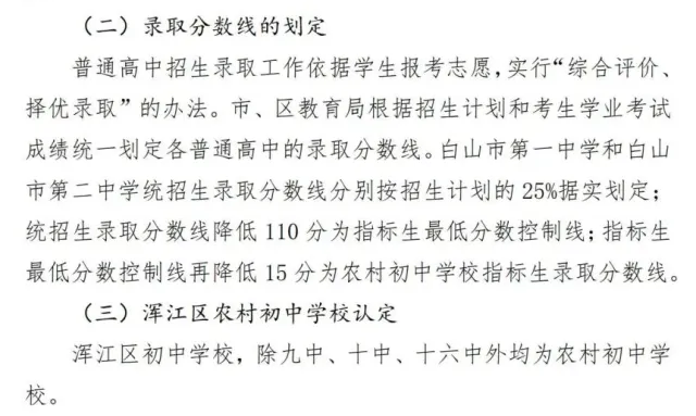 2025年白山中考各高中錄取分數線一覽表